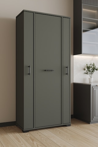 Aeka Ae-3083 Hazal Çok Amaçlı Mutfak Dolabı 3 Kapaklı 15 Raflı Kiler Dolabı Modern Tasarım 170x138x77,5 Antrasit/gri