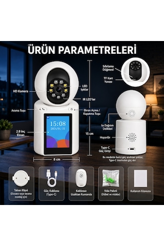 Apronx 2k Wifi Akıllı Bebek Güvenlik Kamerası Ekranlı 360 Ptz Hareket Takip Type-c 5v