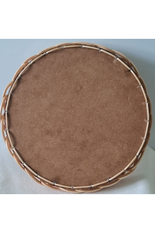 El Yapımı Bambu Rattan Örgü Yuvarlak Dekoratif Tepsi 25cm Ahşap
