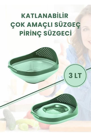 Katlanır Pirinç Süzgeci - Akordiyon Katlanabilir Süzgeç Yeşil