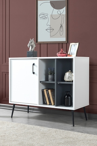 4112 Şile Metal Ayaklı Metal Kulplu 100 Cm Konsol - Tv Ünitesi - Yemek Odası - Kahve Köşesi Beyaz