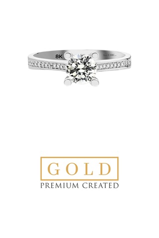 Beyaz Altın Sertifikalı Premium Created Taşlı 0.84 Ct Effect Tektaş Yüzük Beyaz