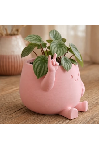 Vaveni 3d Baskı Smiley Face Planter - Gülümseyen Karakterli Saksı-pembe Arz