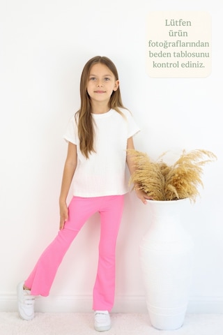 Fesshera Kids Minik Prenseslere Özel Kız Çocuk Esnek Kumaşlı Fırfırlı İspanyol Paça Günlük Ve Şık Tayt Pembe