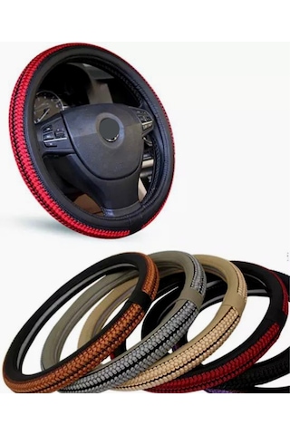 Geçmeli Direksiyon Kılıfı Hasır Örgülü Oto Direksiyon Kılıfı 37-38cm Gri