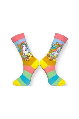 3'lü Unısex Unicorn Tasarımlı Gökkuşağı Ve Yıldız Detaylı Esnek Nem Alabilen Pamuklu Spor Soket Çoraplar Çok Renkli