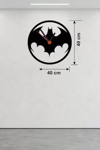 Batman Yarasa Logolu Ahşap Duvar Saati - 40x40 Cm Dekoratif Dc Temalı Diğer
