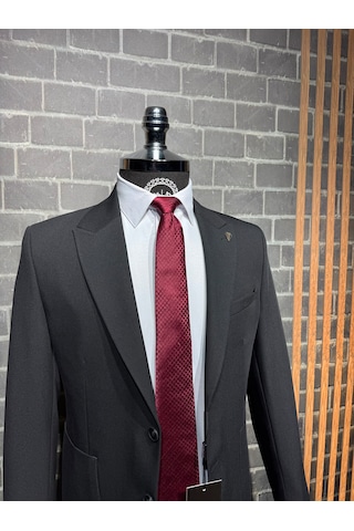 Dupont Classics Dupont Slim Fit Sivri Yaka 6 Drop Çift Yırtmaç Torba Cep 2'li Takım Elbise Siyah