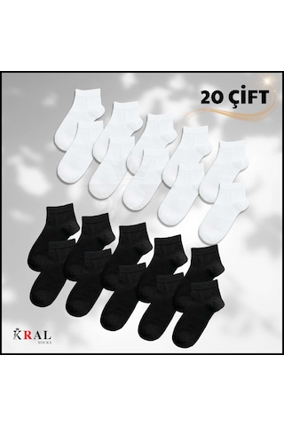 Kadın - Erkek 20 Çift Düz Desen Ekonomik Bilek Boy Çorap