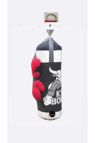 Çocuk Boks Torbası Seti Eldivenli Aparat Hediyeli Kum Torbası Gri