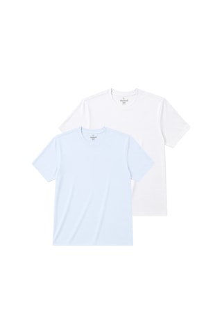 Ranud Erkek Regular Fit 2 Li Tişört,%100 Pamuk, Oeko-tex Yumuşak Fırçalı Süper Soft Kumaş Beyaz+ Buz Mavisi