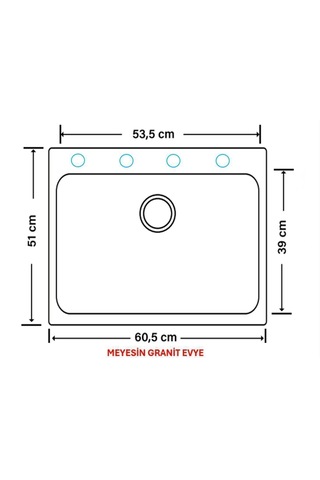 Meyesin ME-60A Granit Tek Göz Mutfak Evyesi Antrasit 50 x 60 CM
