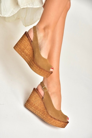Fox Shoes Y996553502 Taba Süet Dolgu Topuklu Kadın Ayakkabı Taba