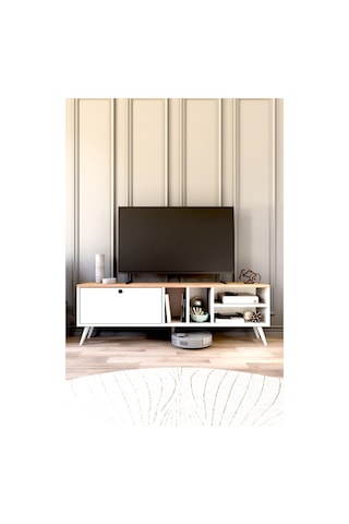 Buka Tv Sehpası, Tv Standı, Televizyon Ünitesi Beyaz - Atlantik Çam