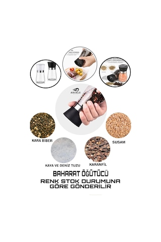 1 Adet Seramik Bıçaklı Tuz, Karabiber, Baharat Değirmeni, Tuz Öğütücü Değirmen Beyaz - Siyah