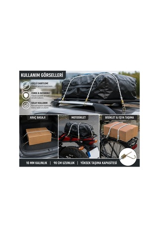Dmax Bagaj Lastiği 10 Mm X 90 Cm Esnek Ve Dayanıklı Sabitleme Lastiği
