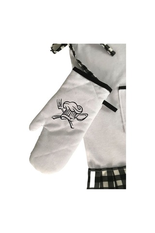 Chef Nakışlı, Fırfırlı - Pileli, Fırın Önlüğü Örtüsü Ve Eldiven