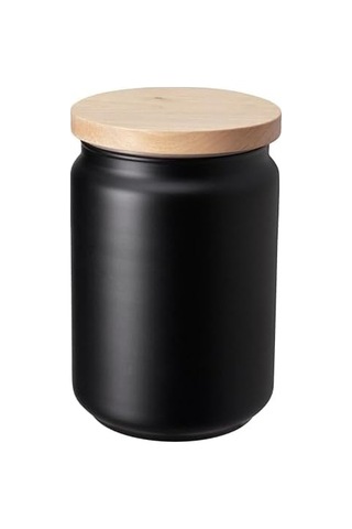 Çay Kahve Kavanozu,siyah Renk 1 Lt Siyah Cam-bambu Kapak 7009