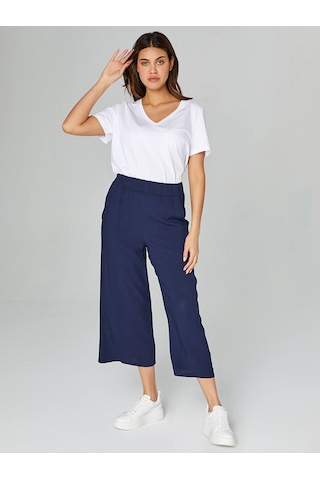 Faik Sönmez Kadın Wide Leg Viskon Kapri 25yb00080 Lacivert