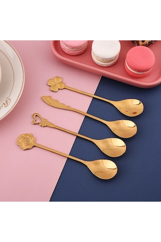 Morponi 6'lı Golden Bloom Serisi 6'lı Çay Kaşığı Kalp Model Altın