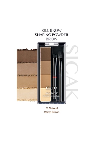 Sıcak Alt Tonlu Kaş Farı Paleti Clıo Kill Brow Shaping Powder Brow 01 Natural Warm Brown 01