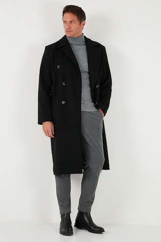 Buratti Loose Fit Kruvaze Yaka Uzun Astarlı Kaşe Erkek Kaban 681003 Siyah