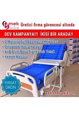 Medikaltec Emek 2 Motorlu Hasta Karyolası-havalı Yatağı-yemek Masaslı 4 Lü
