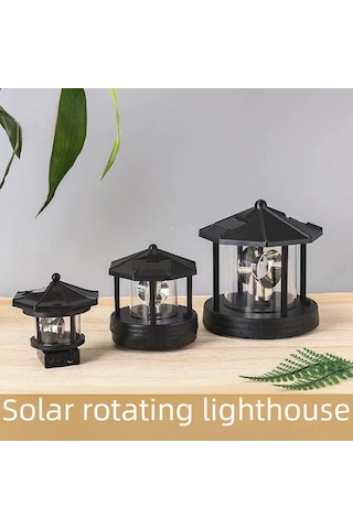 Mufunye Orta Boy Siyah Güneş Enerjili Döner Fener, Bahçe Çevre Aydınlatması, Ip44 Hava Dayanıklı Led Bahçe Dekorasyon Lambası