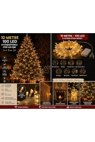 Gün Işığı Peri Led Işık 8 Fonksiyon 10 Metre 100 Ledli Dekoratif Yılbaşı Ağacı Parti Ev Oda Süsleme Diğer