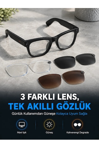 Astraltech Lensli Siyah Akıllı Kamera Gözlüğü Fotoğraf Video Çekimli Bluetooth Aramalı Aı