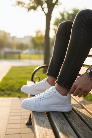 Enoch Düz Tabanlı Bağcıklı Casual Erkek Sneaker Spor Ayakkabı Beyaz