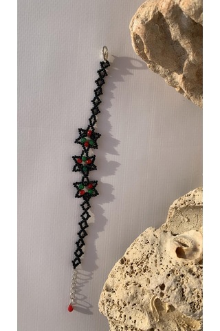Yeşil Kırmızı Ve Siyah Renkli Yıldız Desen Miyoki Boncuk Bileklik Siyah - Kırmızı