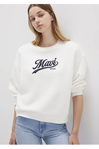 Mavi Logo Baskılı Ekru Kadın Sweatshirt M1s10419-80194 Ekru