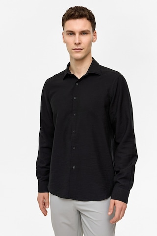 Backandbond Siyah Regular Fit Uzun Kollu Düz Gömlek