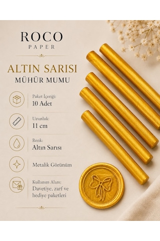 Silindir Mühür Mumu Parlak Altın, 10 Adet - 11 Cm, Zarf Ve Daveti Diğer