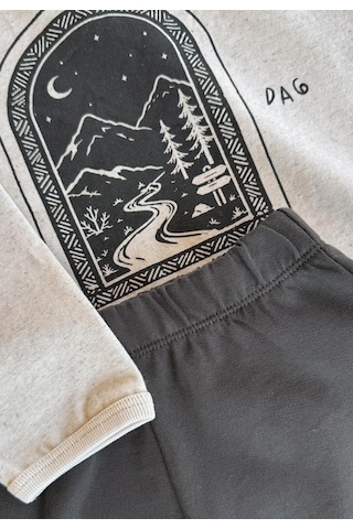 Cigit Oversize Uzun Kollu T-shirt Takım 2-8 Yaş Bej Melanj