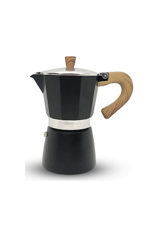Horecamark Aluminyum Moka Pot 6 Kupa Siyah 6 Cups Moka Pot