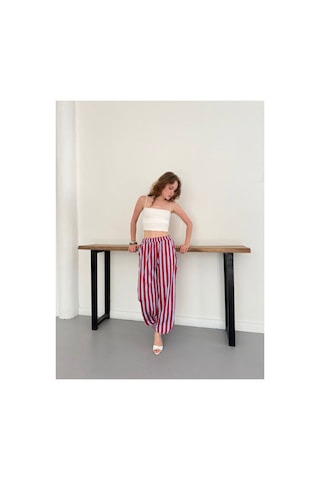 Verymoda Çizgili Salaş Pantolon D3098 Kırmızı Mavi