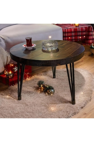 Köknar Orta Sehpa 50 Çap Ahşap - Siyah