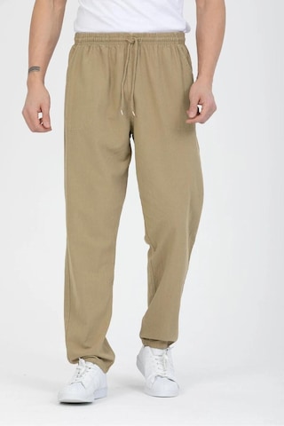 Baw Company Unisex Ince Yazlık Beli Lastikli Kordonlu Keten %100 Pamuklu Kumaş Pantolon Pijama Bej