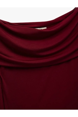 Koton Slim Fit Drapeli Omzu Açık Bordo Kadın Uzun Kollu T-shirt 6wak80032ek Bordo