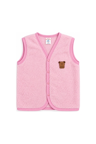 Beniizle Ayıcık Detaylı Unisex Peluş Yelek Pembe