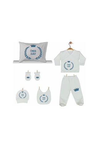 Pia Baby Gl 2008 İsme Özel Taçlı Yastık Zıbın Set Mavi