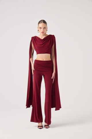Holly Lolly Şal Detaylı Bluz Ve İspanyol Pantolonlu Finley Takım Bordo