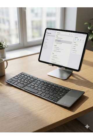 Touchpad'li 3'e Katlanabilir Bluetooth Klavye - Çoklu Cihaz Destekli Ultra İnce Seyahat Klavyesi