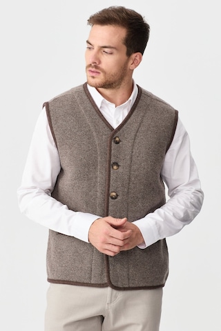 Erkek V Yaka Keçe Aksesuarlı Pike Dokuma Yün Yelek Vizon Vizon