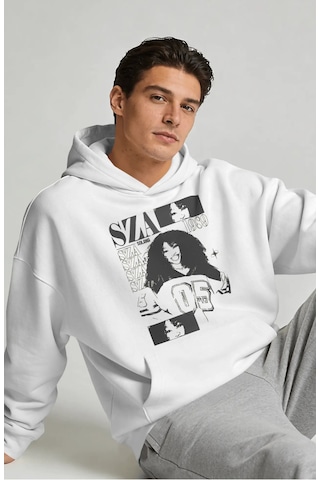 Sevbano Sza Rapper Şarkıcı Sırt Baskılı Unisex Oversize Premium Hoodie beyaz