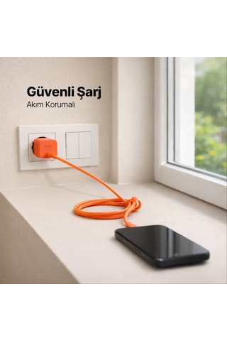 Ttec Smartcharger Gan 45W Avs PD Seyahat Hızlı Şarj Aleti + USB-C - USB-C 3A 120 CM Kablo Neon Turuncu