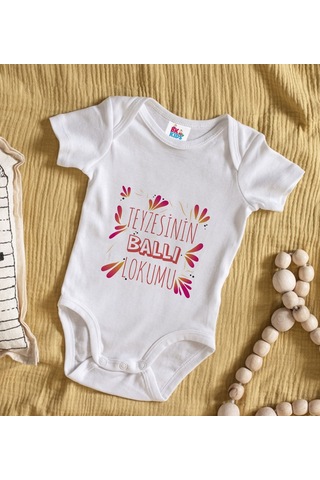 Bk Gift Bk Kids Teyzesinin Ballı Lokumu Tasarımlı Beyaz Bebek Body Zıbın-1 Çok Renkli