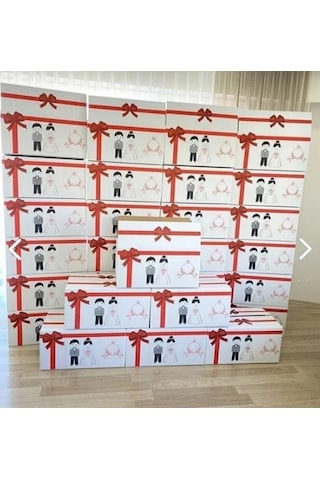 Kolix İsim Etiketli Çeyiz Kolisi Gelin Karton Koli Kutu Ambalaj 57x25x33 Cm 25 Adet Beyaz - Kırmızı